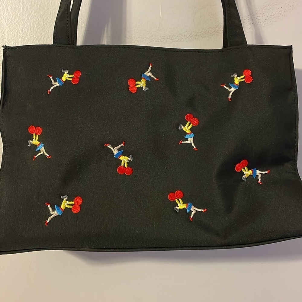 Prezzo Embroidered Cheerleader Black Shoulder Handbag Purse
